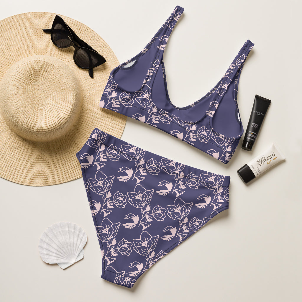 Women's Tropical Purple Floral Recycled Bikini - Removable Padding, Buttery Soft Quick-Drying UPF 50+ Fabric