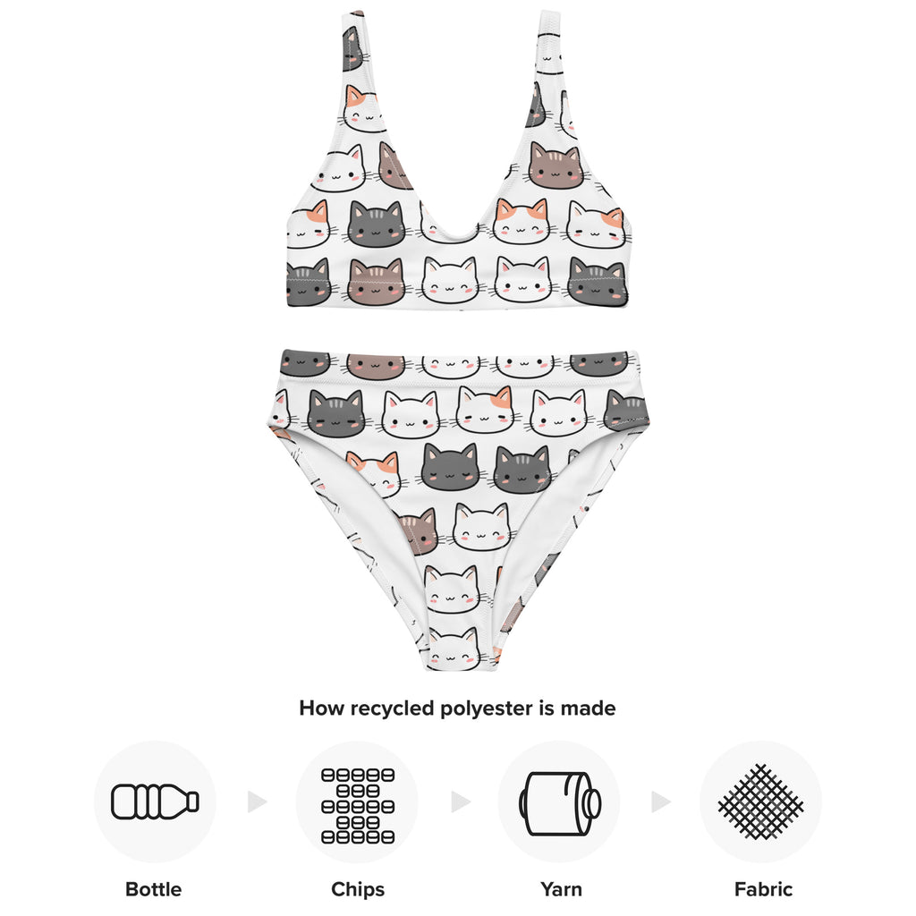 Women's Cat Padded Recycled Bikini - Quick Drying Fabric With UPF 50+