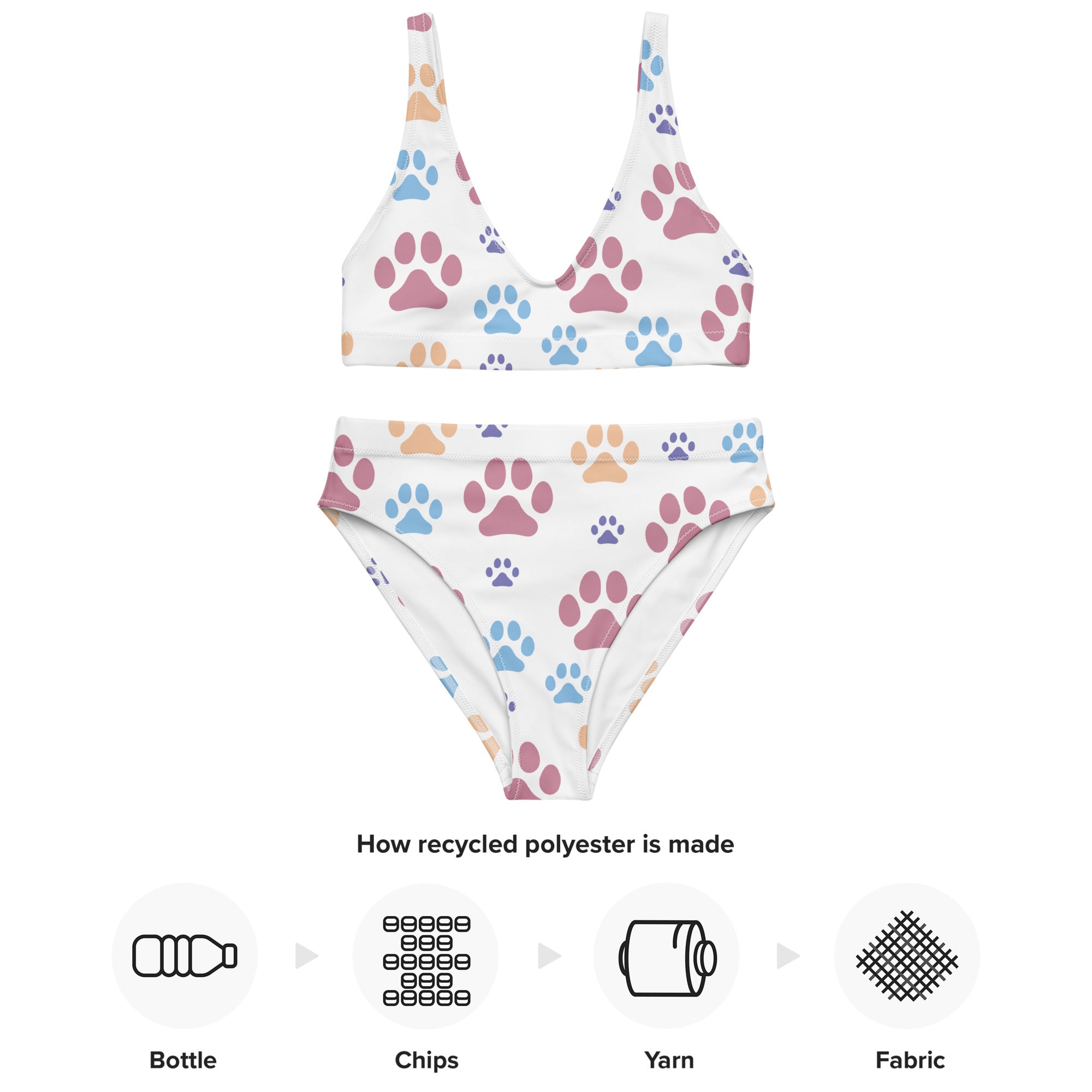 Women's Colorful Paw Prints Padded Recycled Bikini - Quick Drying Fabric With UPF 50+