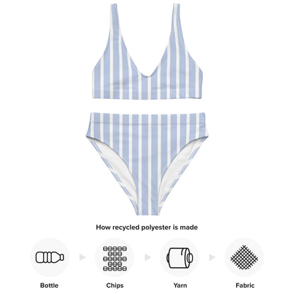 Women's Blue & White Striped Padded Recycled Bikini - Quick Drying Fabric With UPF 50+