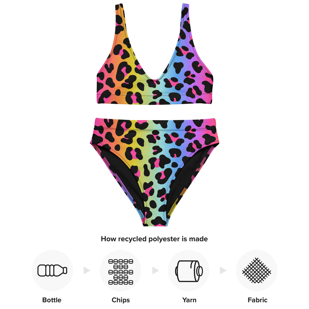 Women's Rainbow Leopard Padded Recycled Bikini - Quick Drying Fabric With UPF 50+