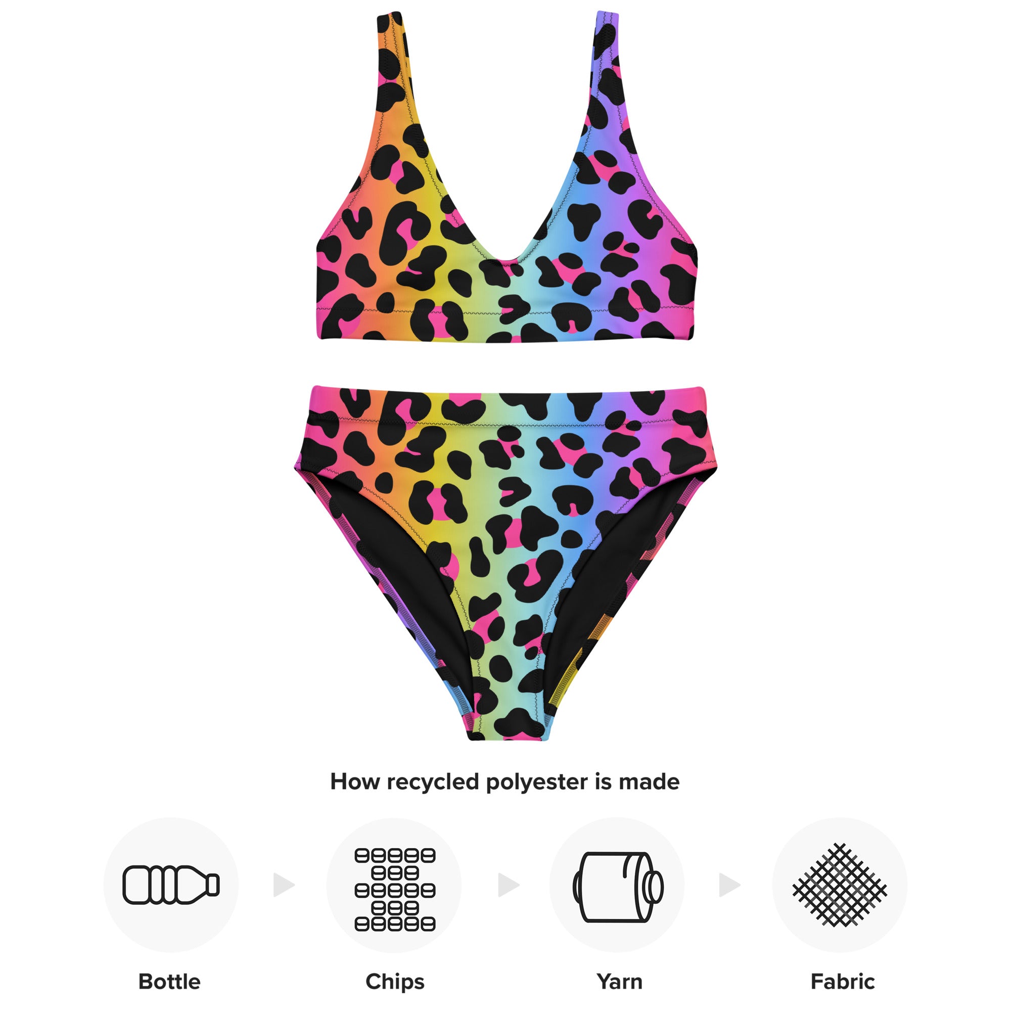 Women's Rainbow Leopard Padded Recycled Bikini - Quick Drying Fabric With UPF 50+