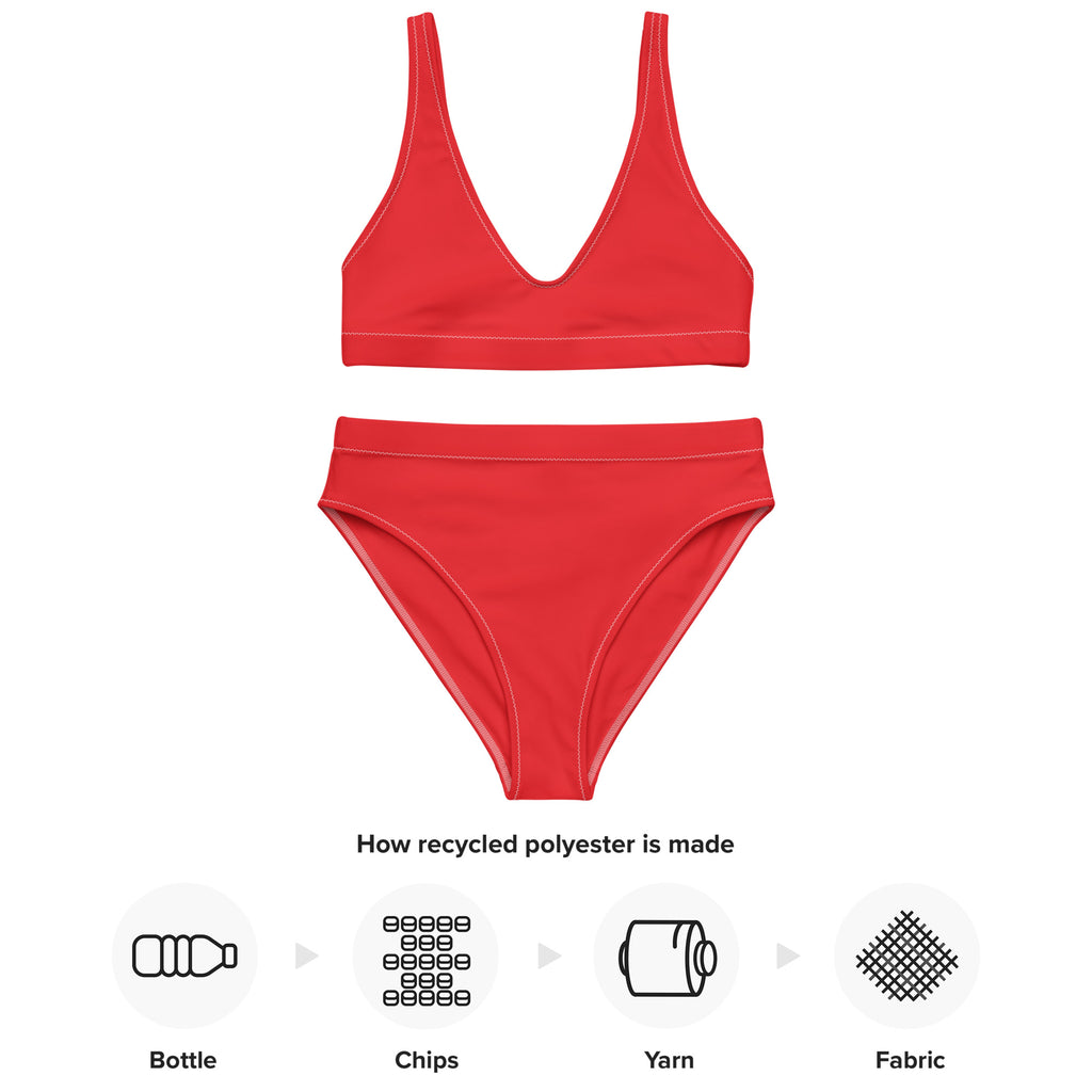 Women's Red Padded Recycled Bikini - Quick Drying Fabric With UPF 50+