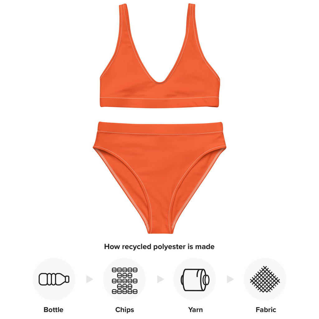 Women's Orange Padded Recycled Bikini - Quick Drying Fabric With UPF 50+