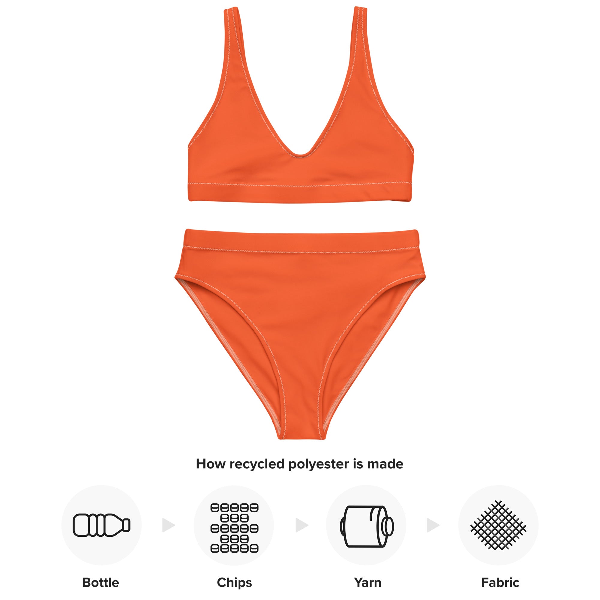 Women's Orange Padded Recycled Bikini - Quick Drying Fabric With UPF 50+