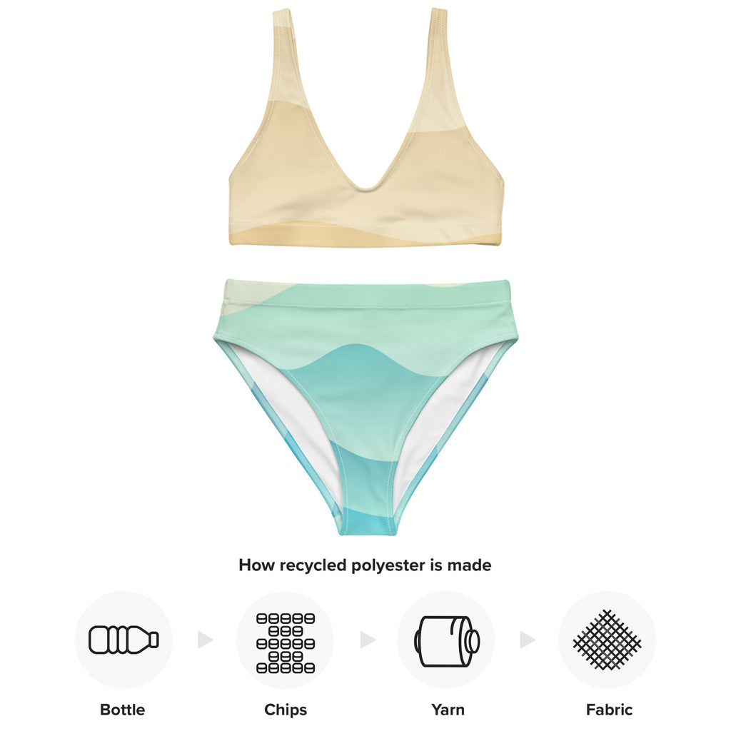 Women's Cream & Aqua Wavy Padded Recycled Bikini - Quick Drying Fabric With UPF 50+