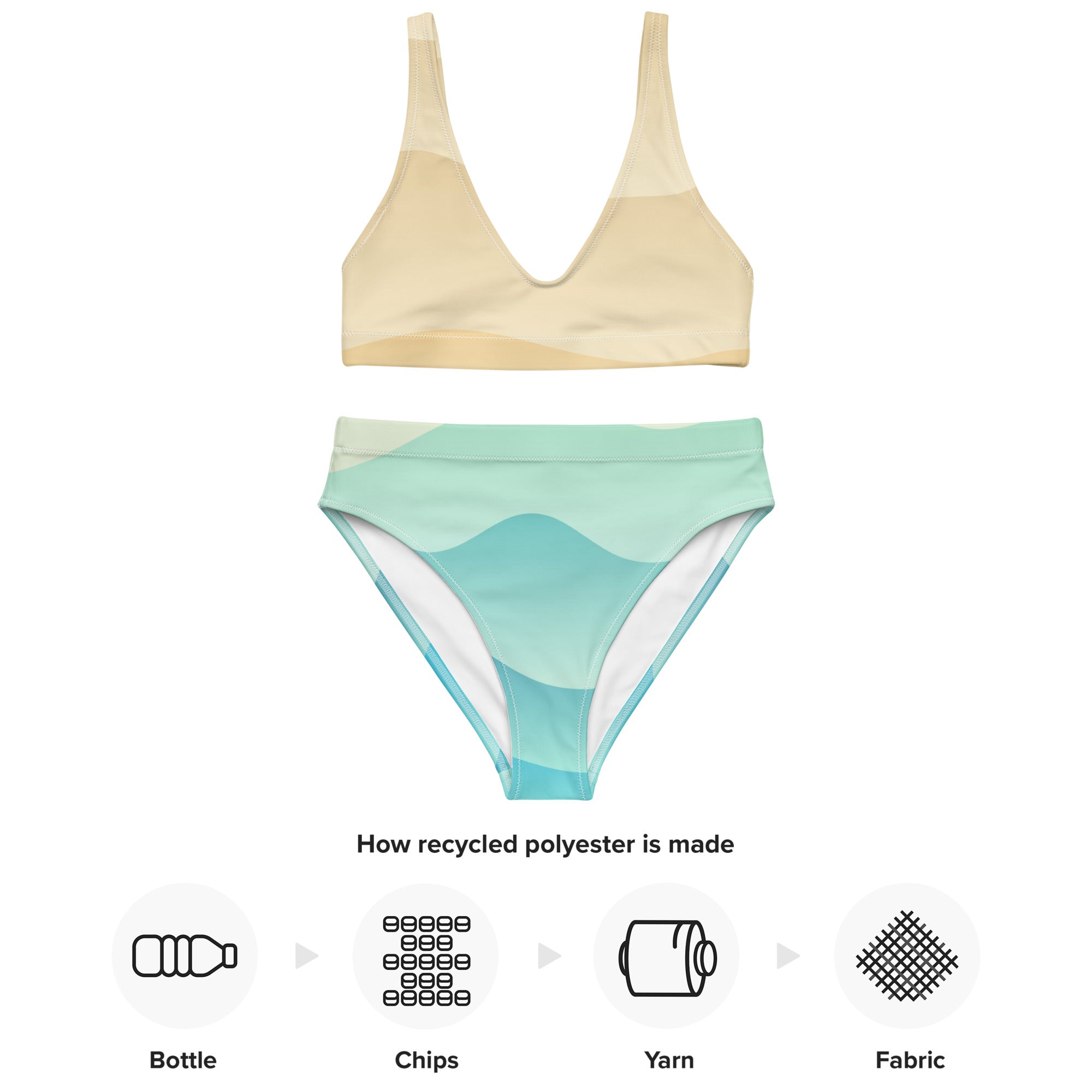 Women's Cream & Aqua Wavy Padded Recycled Bikini - Quick Drying Fabric With UPF 50+
