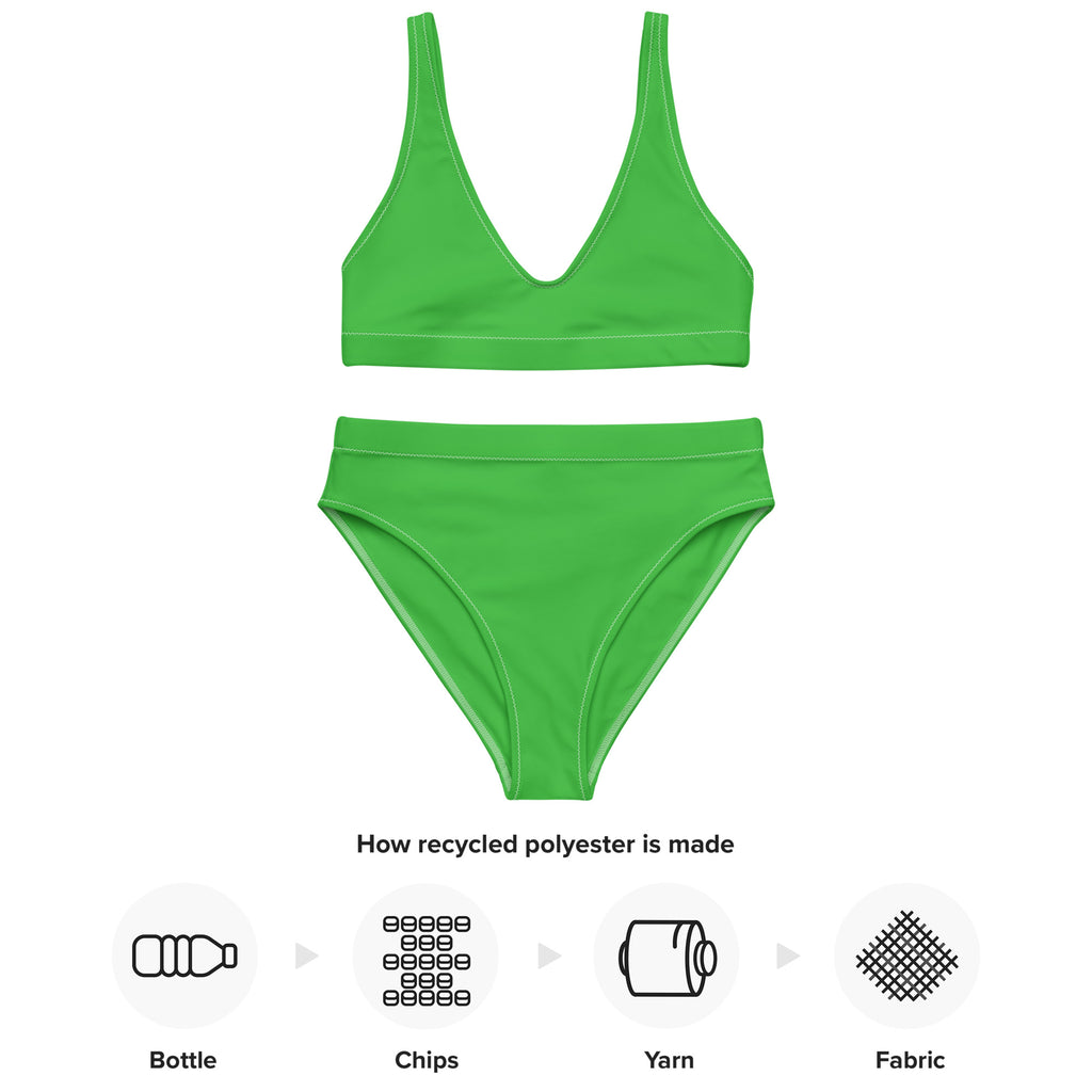Bright green women’s padded two-piece bikini made from recycled polyester with quick drying fabric and UPF 50+ protection