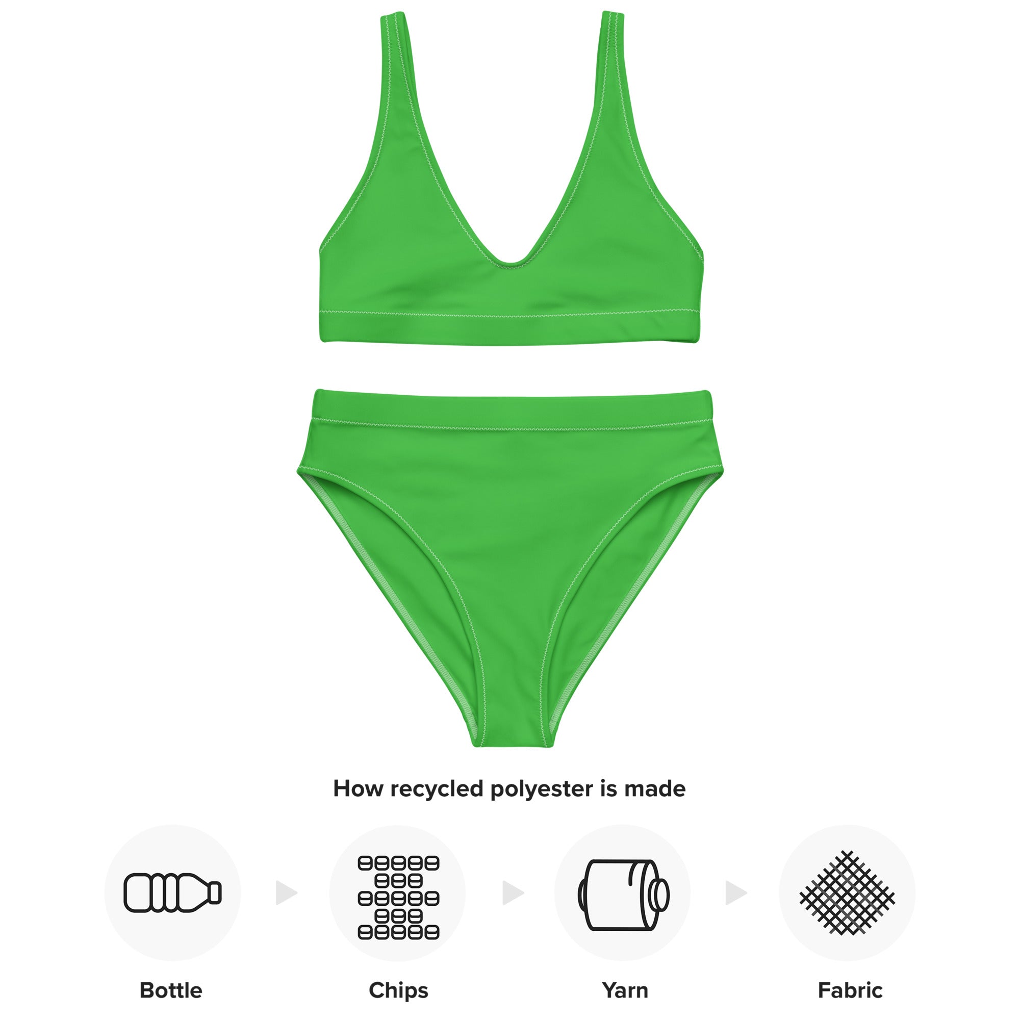 Bright green women’s padded two-piece bikini made from recycled polyester with quick drying fabric and UPF 50+ protection