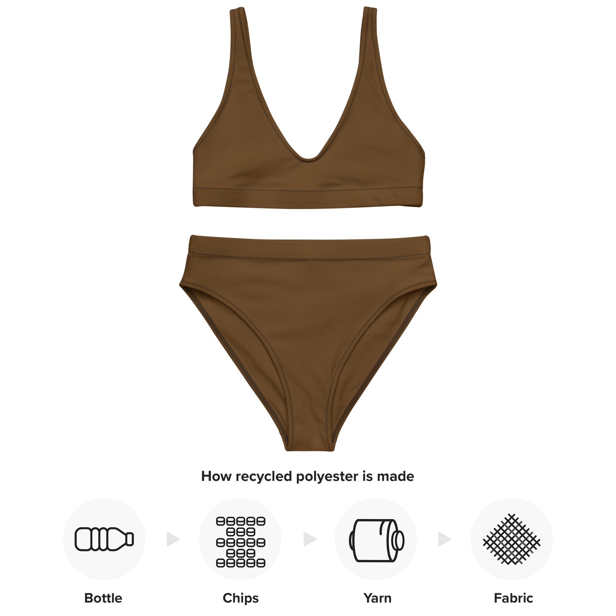Women's Brown Padded Recycled Bikini - Quick Drying Fabric With UPF 50+
