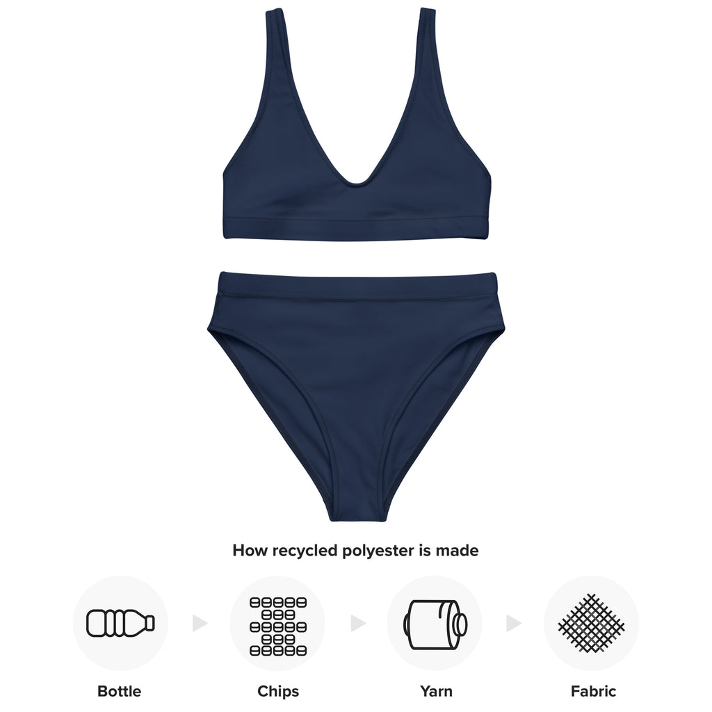 Women's Navy Blue Padded Recycled Bikini - Quick Drying Fabric With UPF 50+
