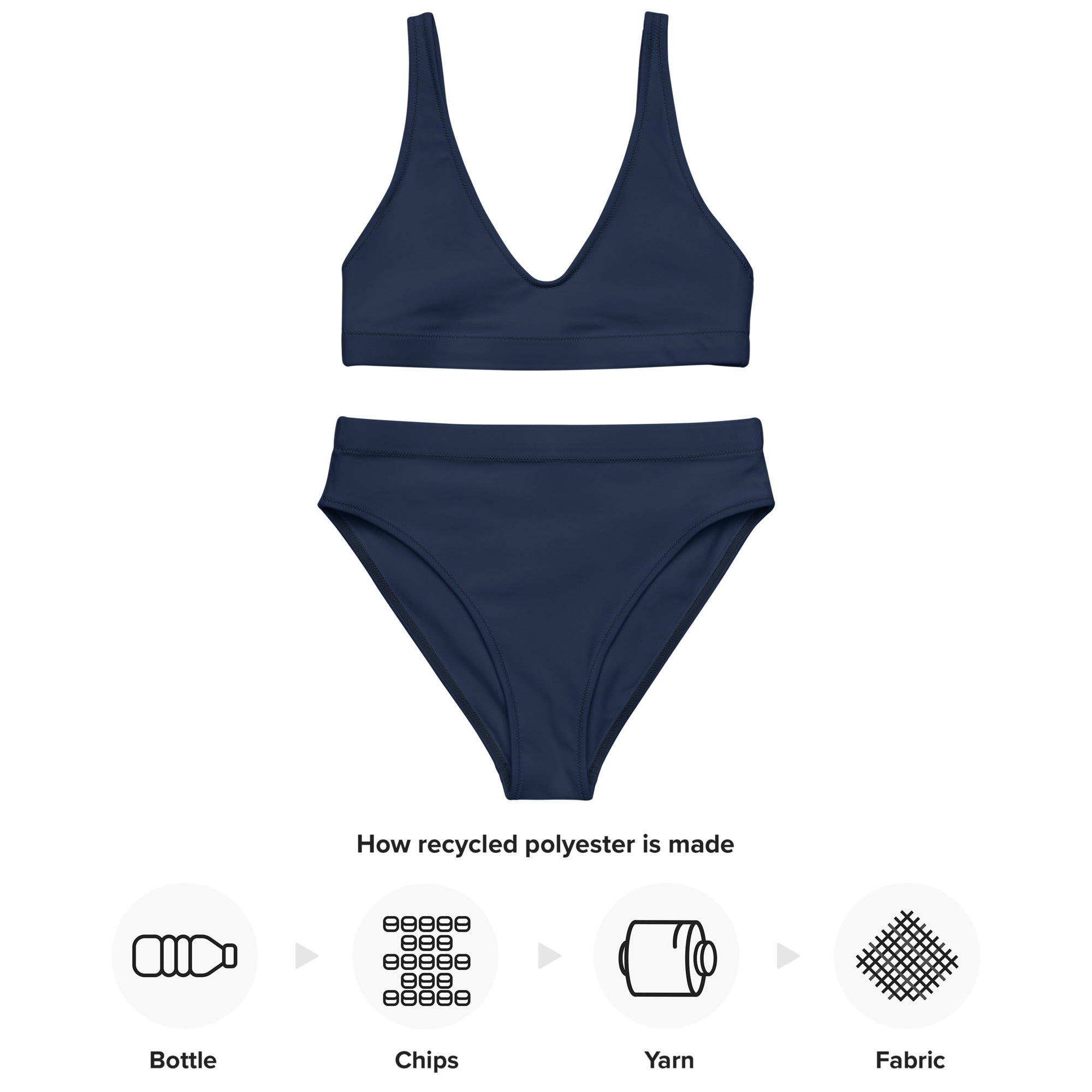 Women's Navy Blue Padded Recycled Bikini - Quick Drying Fabric With UPF 50+