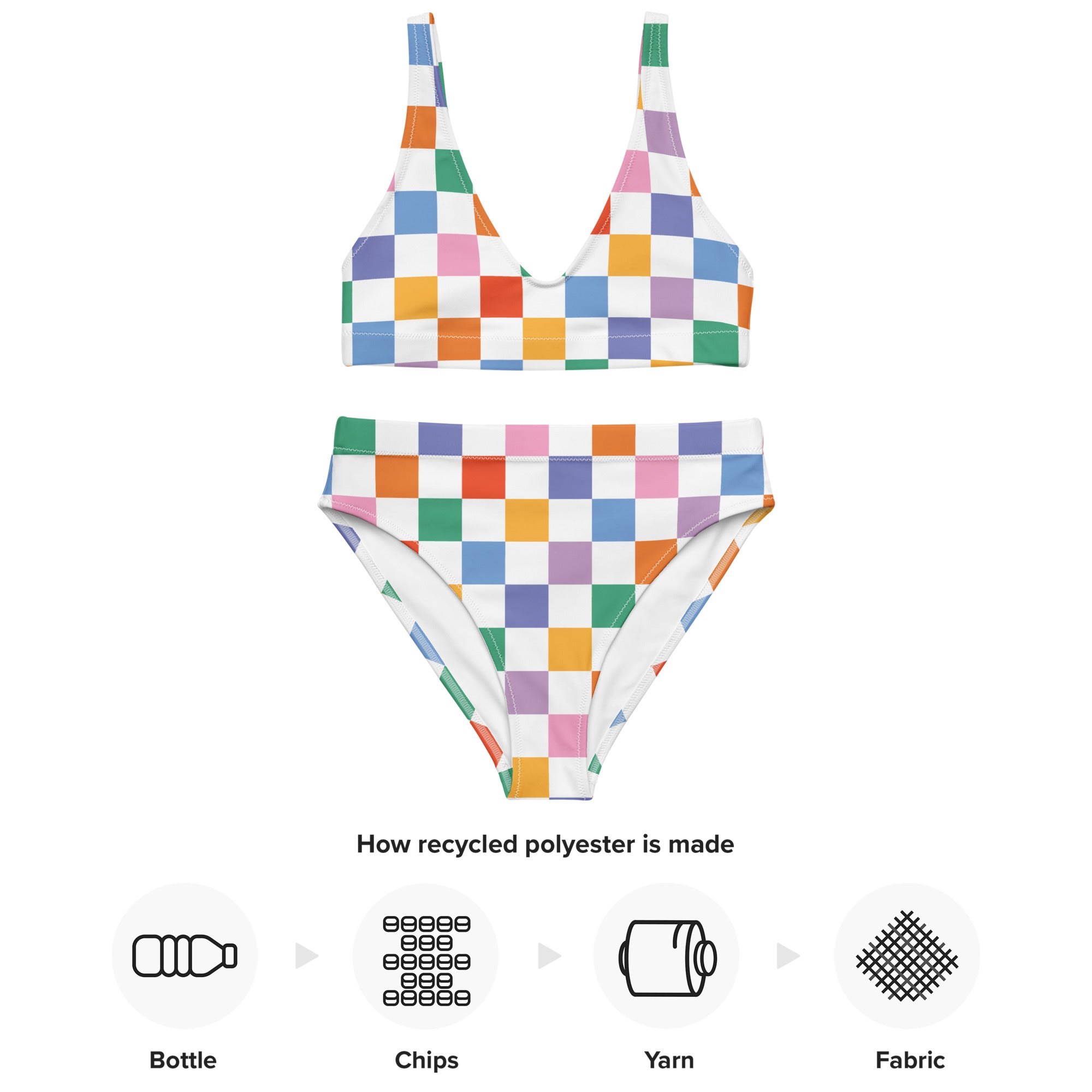 Women's Colorful Checkerboard Padded Recycled Bikini - Quick Drying Fabric With UPF 50+