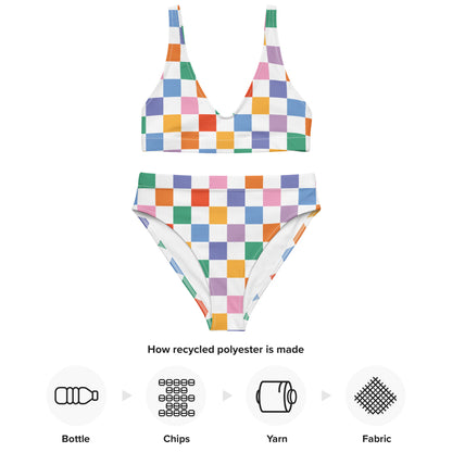 Women's Colorful Checkerboard Padded Recycled Bikini - Quick Drying Fabric With UPF 50+
