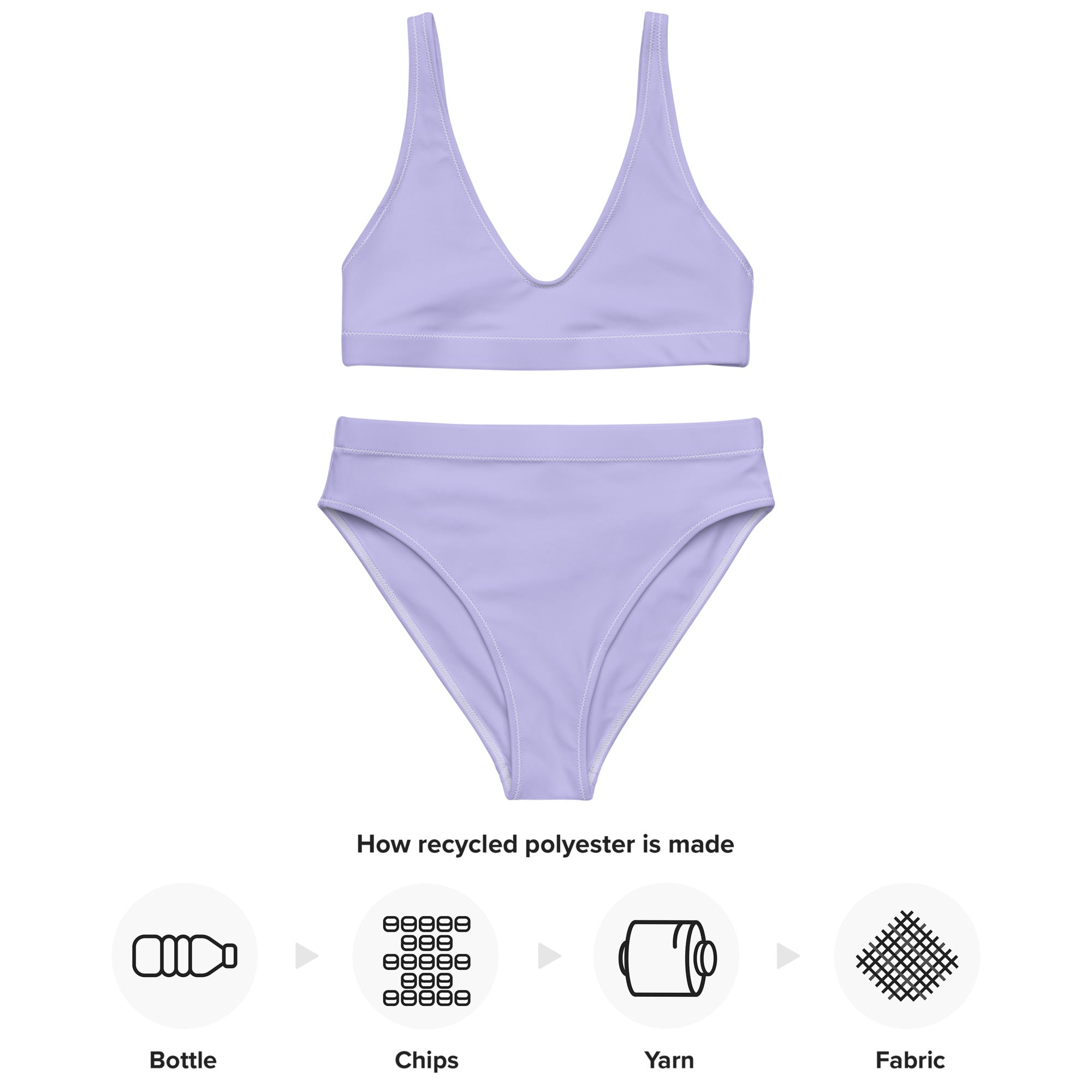 Women’s light purple minimalist two-piece bikini set made from recycled polyester with padded quick drying fabric and upf 50+