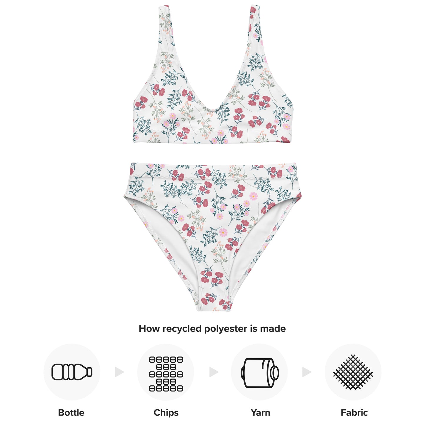 Women's White Vintage Floral Padded Recycled Bikini - Quick Drying Fabric With UPF 50+