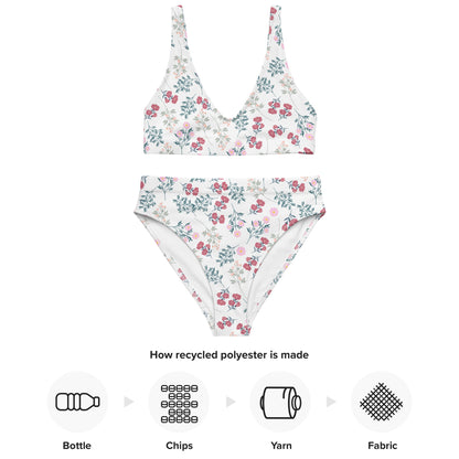 Women's White Vintage Floral Padded Recycled Bikini - Quick Drying Fabric With UPF 50+