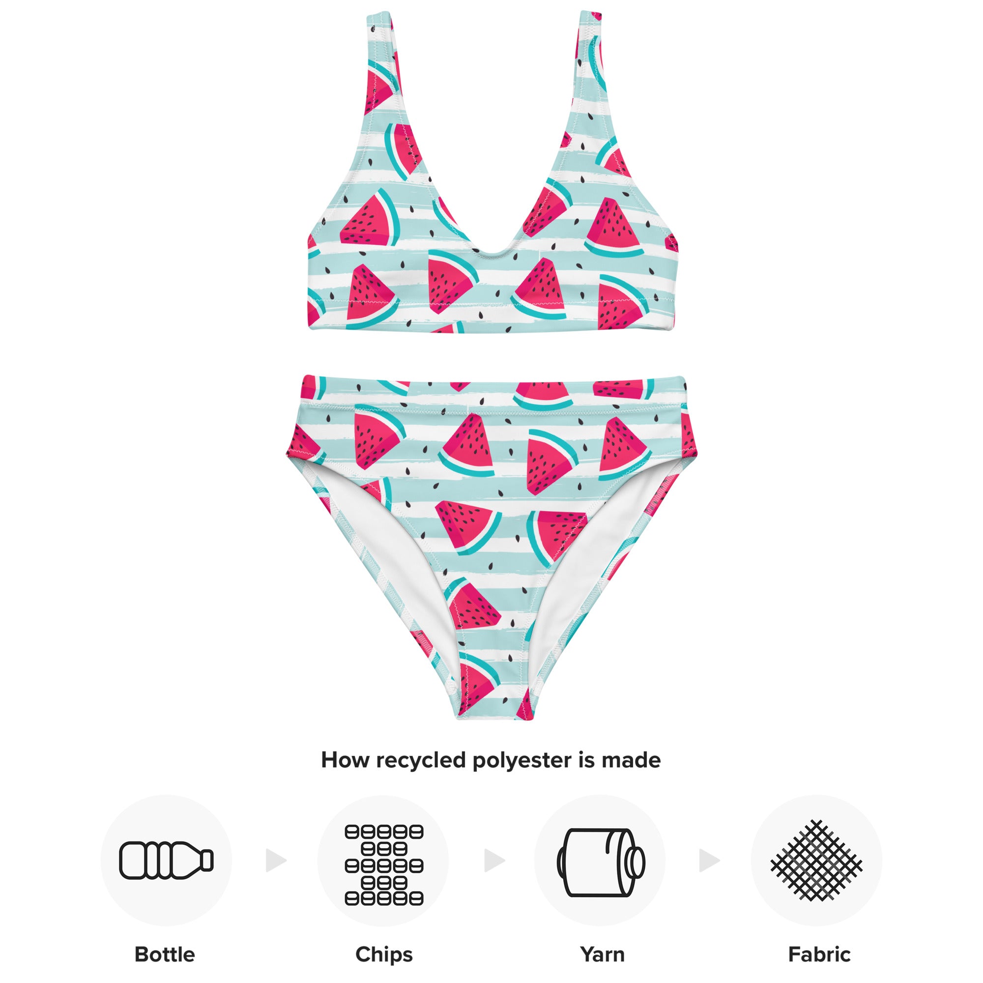 Women's Watermelon Print Padded Recycled Bikini - Quick Drying Fabric With UPF 50+