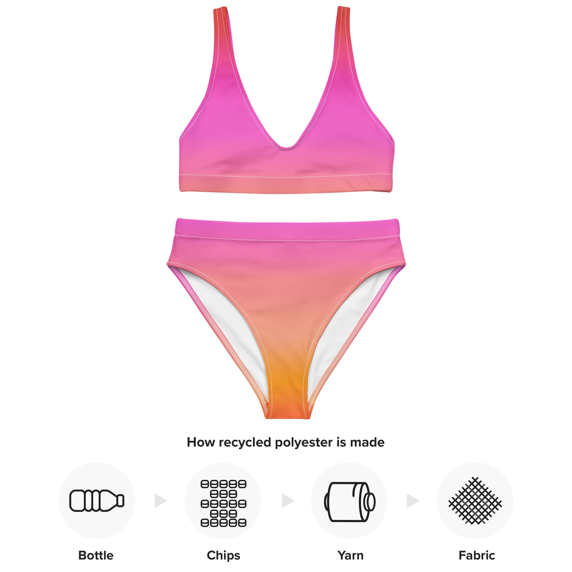 Women's Sunset Ombre Padded Recycled Bikini - Quick Drying Fabric With UPF 50+