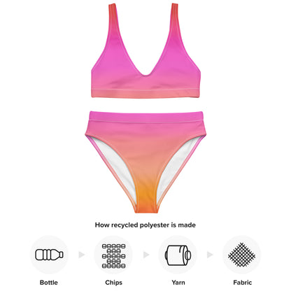 Women's Sunset Ombre Padded Recycled Bikini - Quick Drying Fabric With UPF 50+