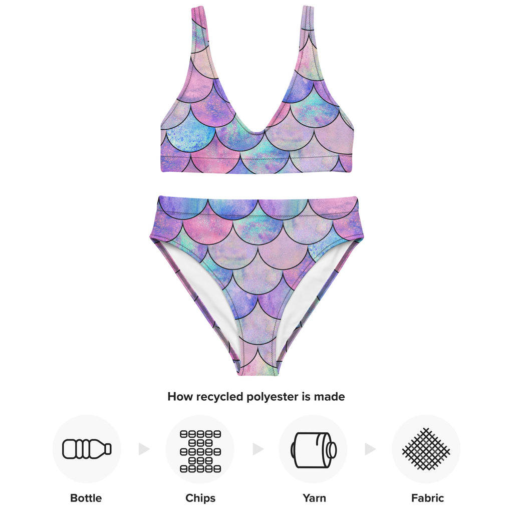 Women's Pastel Mermaid Scales Padded Recycled Bikini - Quick Drying Fabric With UPF 50+