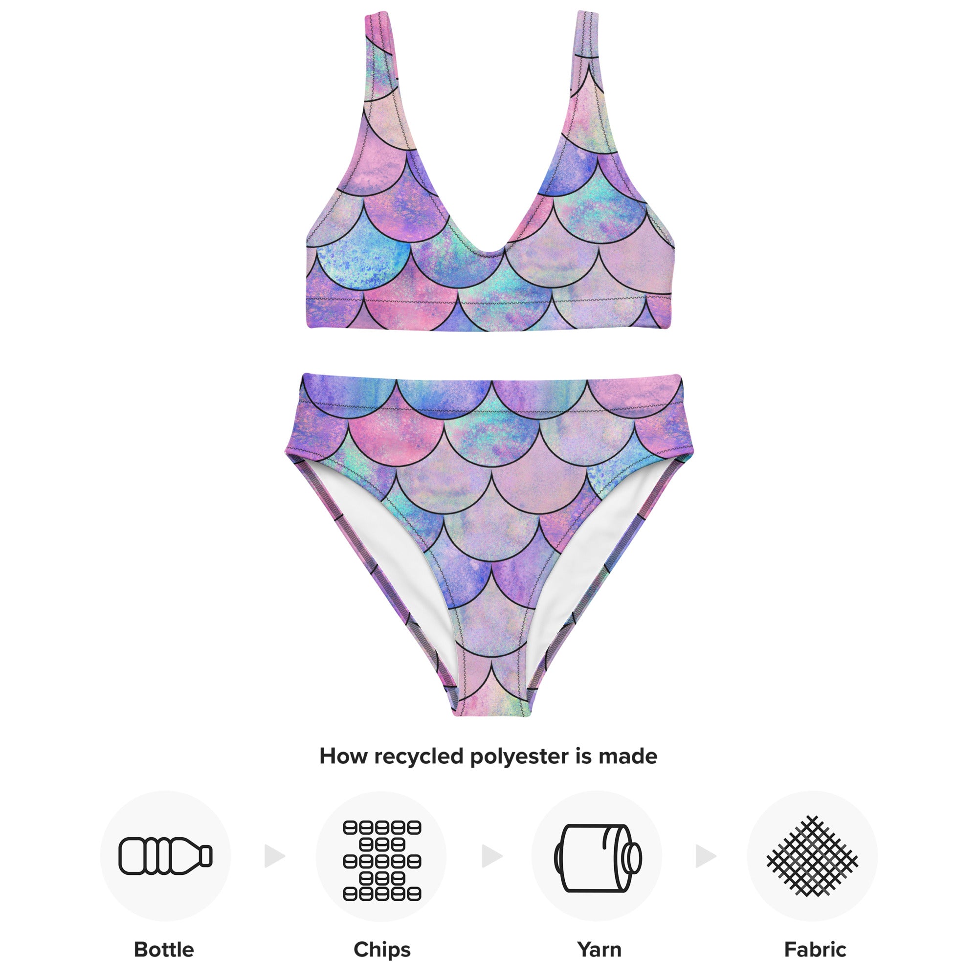 Women's Pastel Mermaid Scales Padded Recycled Bikini - Quick Drying Fabric With UPF 50+