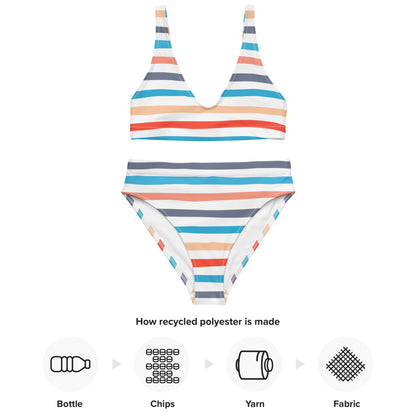 Women's Retro Striped Padded Recycled Bikini - Quick Drying Fabric With UPF 50+