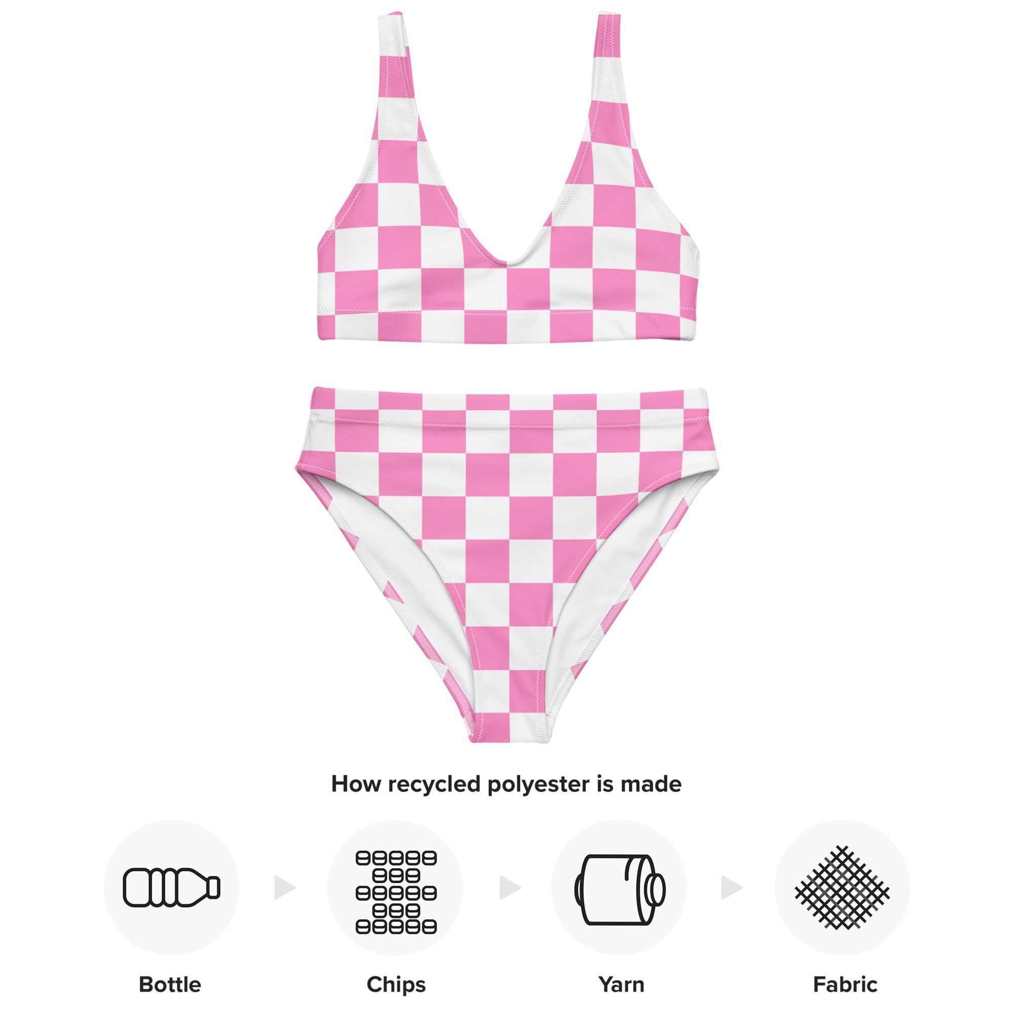 Women's Pink Checkerboard Padded Recycled Bikini - Quick Drying Fabric With UPF 50+