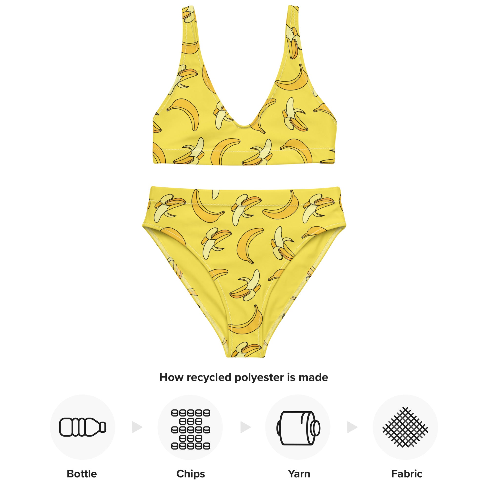Women's Yellow Banana Padded Recycled Bikini - Quick Drying Fabric With UPF 50+