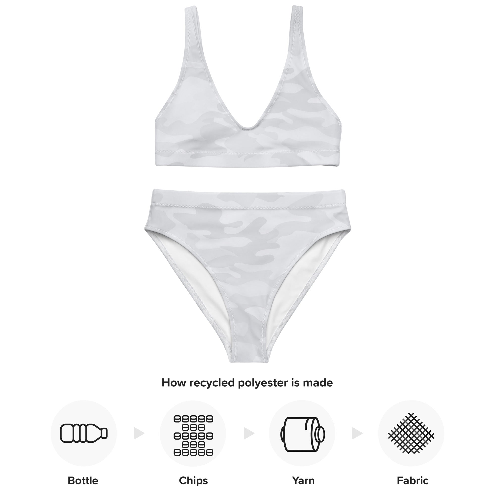 Women's White Camouflage Padded Recycled Bikini - Quick Drying Fabric With UPF 50+