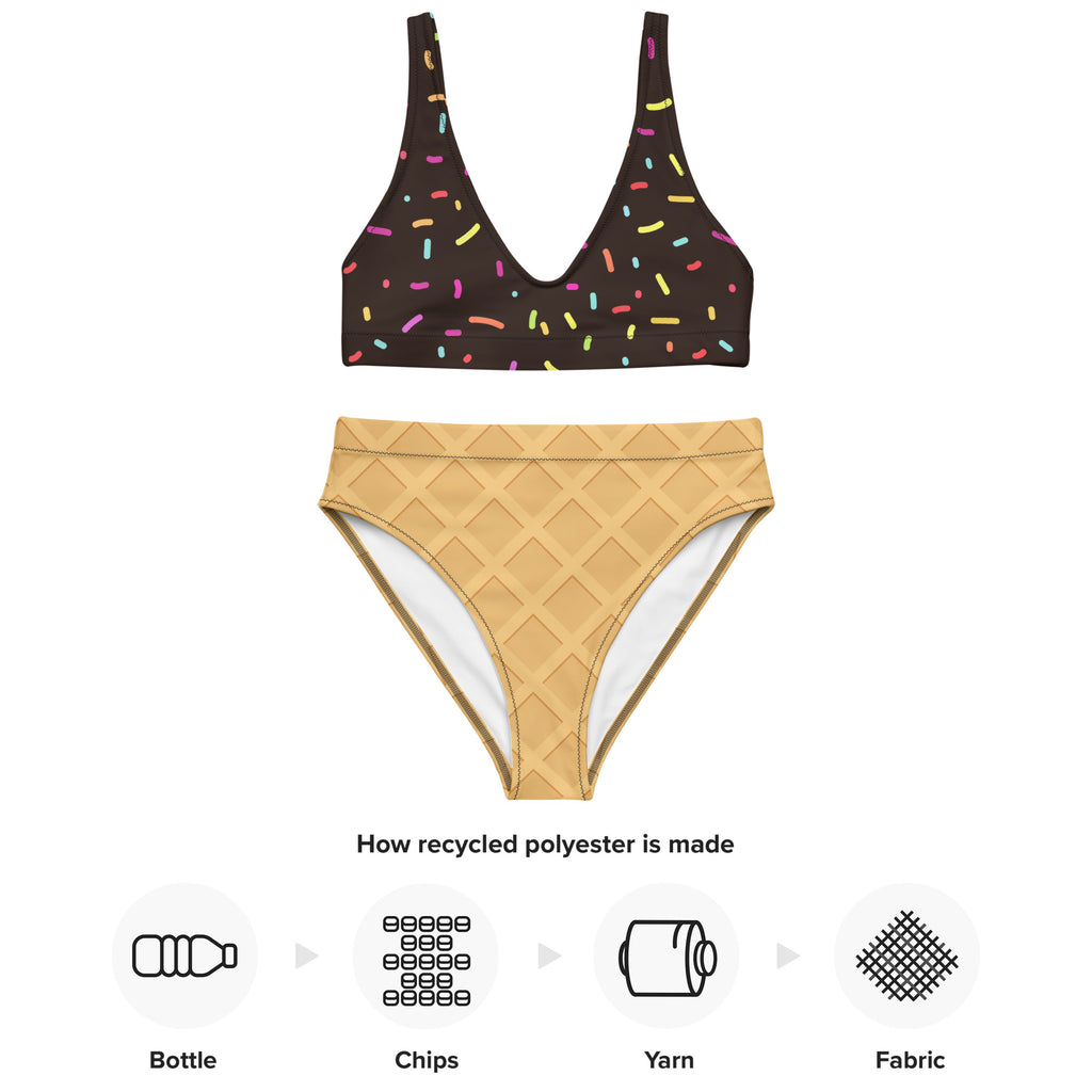 Women's Chocolate Ice Cream Cone Padded Recycled Bikini - Quick Drying Fabric With UPF 50+
