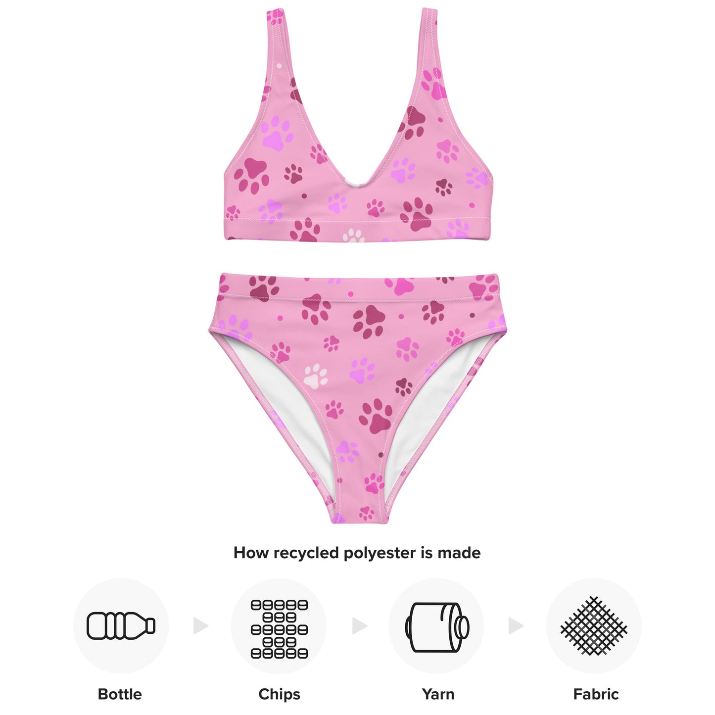 Women's Pink Paw Prints Padded Recycled Bikini - Quick Drying Fabric With UPF 50+