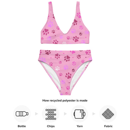 Women's Pink Paw Prints Padded Recycled Bikini - Quick Drying Fabric With UPF 50+