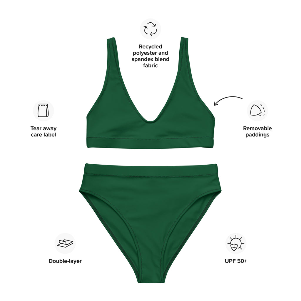 Women's Dark Green Padded Recycled Bikini - Quick Drying Fabric With UPF 50+