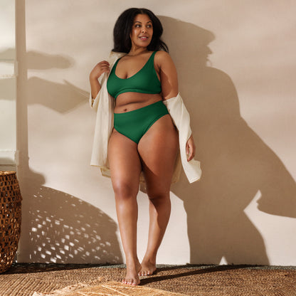 Women's Dark Green Padded Recycled Bikini - Quick Drying Fabric With UPF 50+
