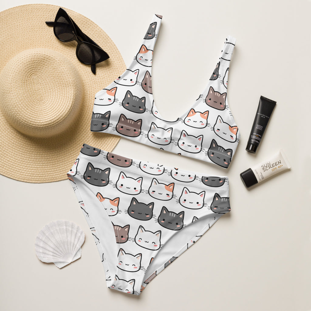 Women's Cat Padded Recycled Bikini - Quick Drying Fabric With UPF 50+