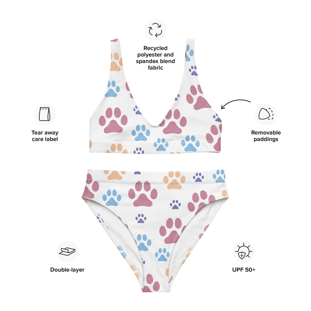 Women's Colorful Paw Prints Padded Recycled Bikini - Quick Drying Fabric With UPF 50+