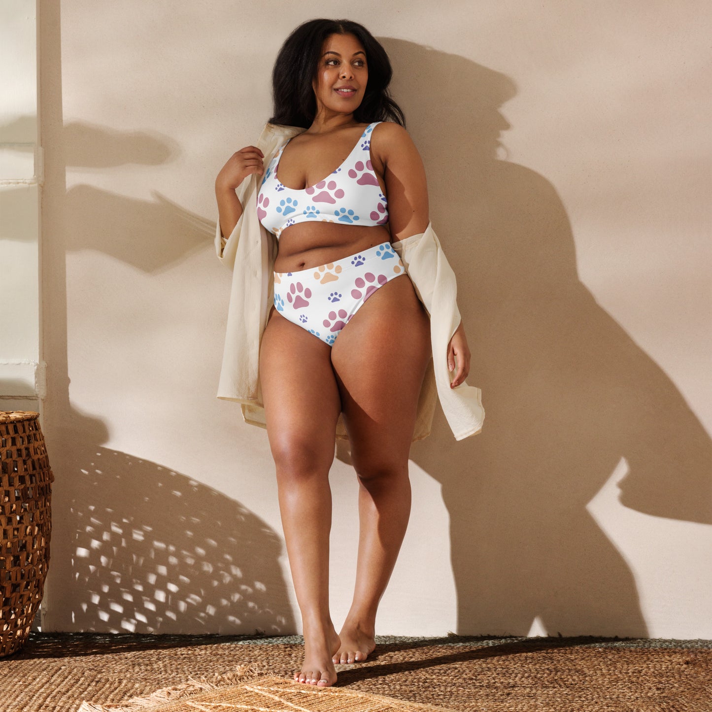 Women's Colorful Paw Prints Padded Recycled Bikini - Quick Drying Fabric With UPF 50+