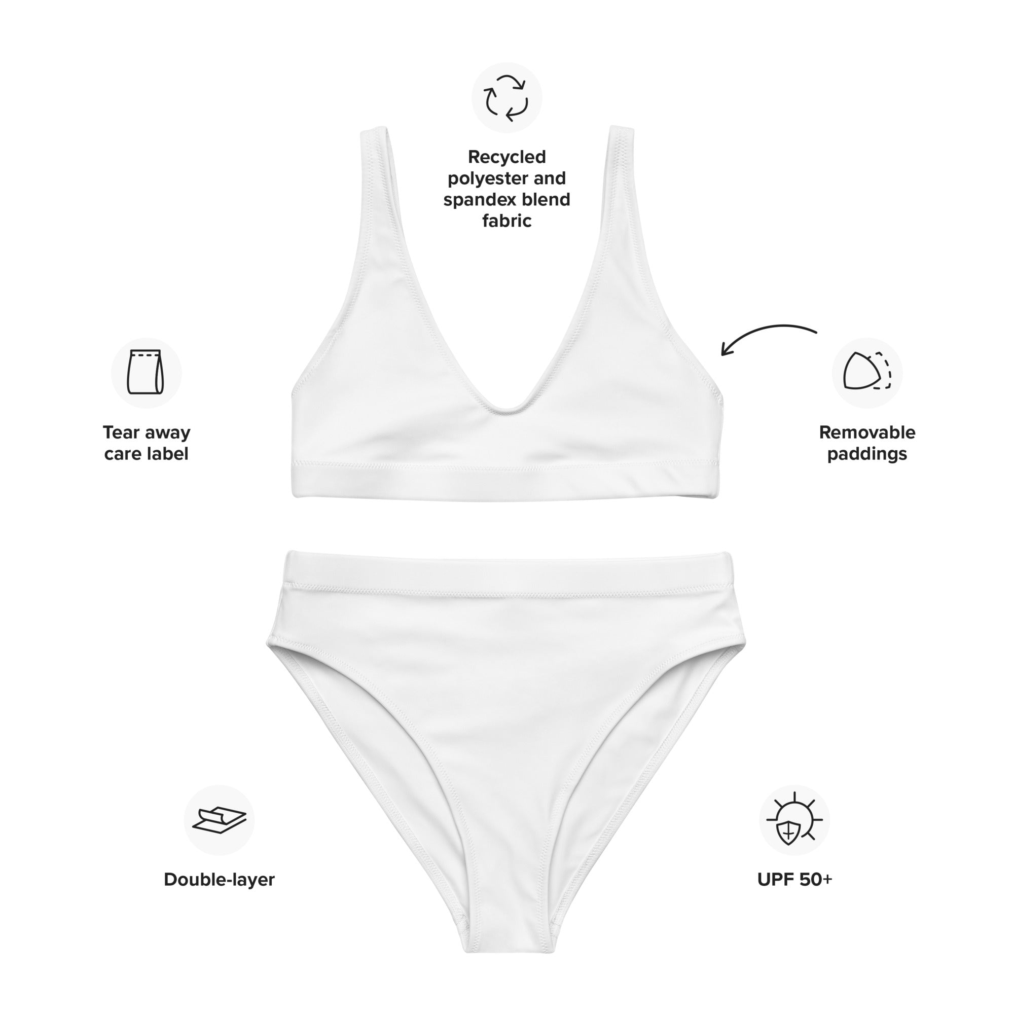 Women's White Padded Recycled Bikini - Quick Drying Fabric With UPF 50+