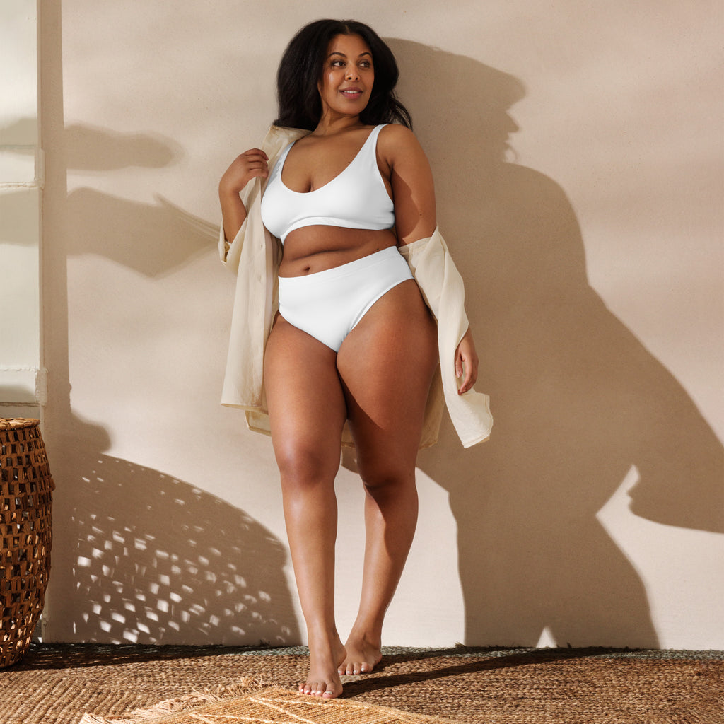 Women's White Padded Recycled Bikini - Quick Drying Fabric With UPF 50+