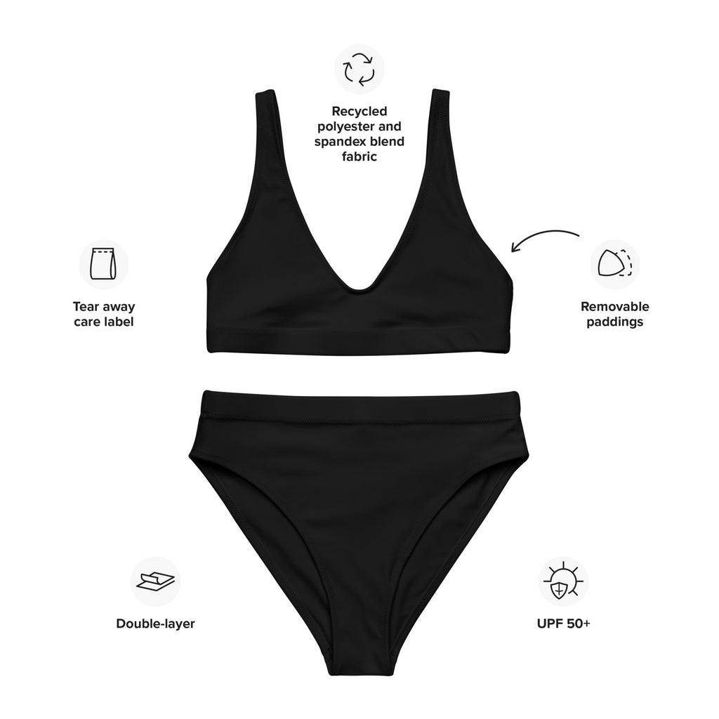 Women's Black Padded Recycled Bikini - Quick Drying Fabric With UPF 50+