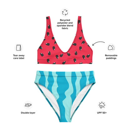 Women's Watermelon Padded Recycled Bikini - Quick Drying Fabric With UPF 50+