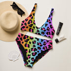Women's Rainbow Leopard Padded Recycled Bikini - Quick Drying Fabric With UPF 50+