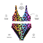 Women's Rainbow Leopard Padded Recycled Bikini - Quick Drying Fabric With UPF 50+