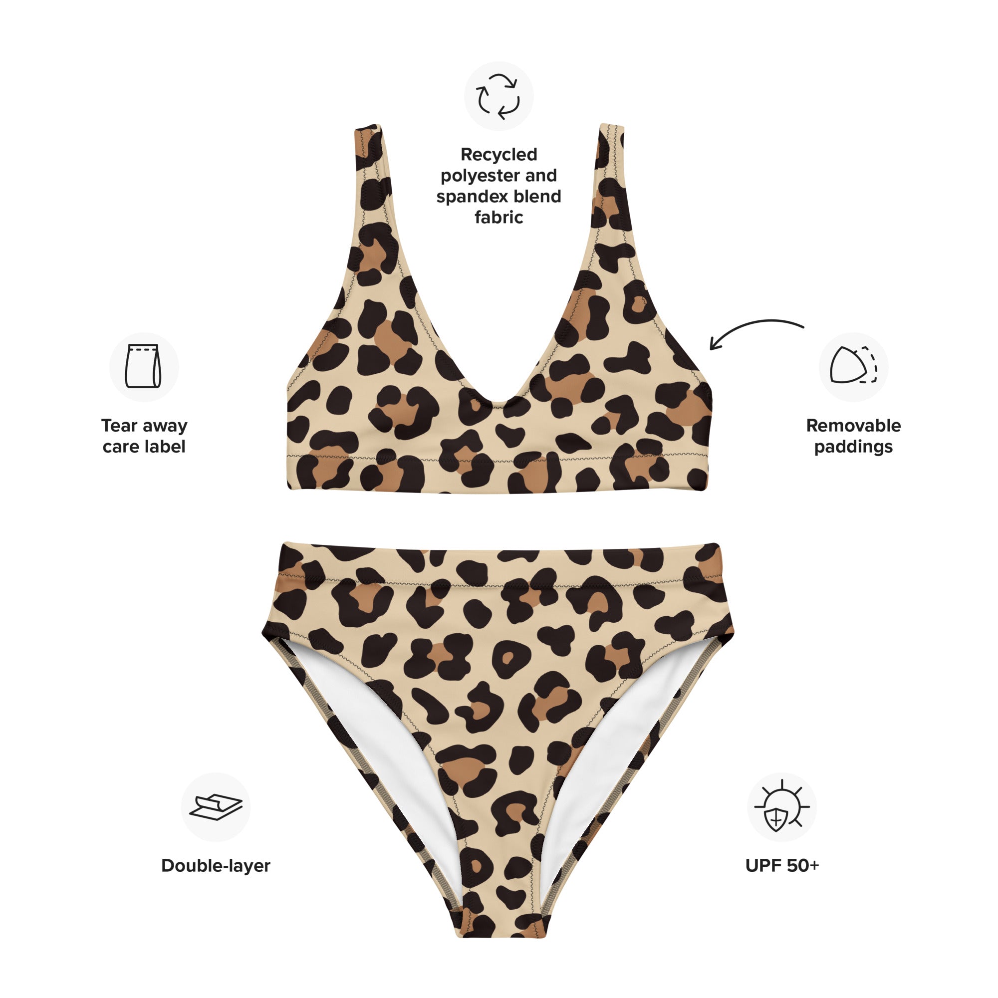 Women's Leopard Print Padded Recycled Bikini - Quick Drying Fabric With UPF 50+