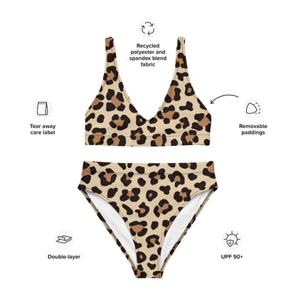 Women's Leopard Print Padded Recycled Bikini - Quick Drying Fabric With UPF 50+