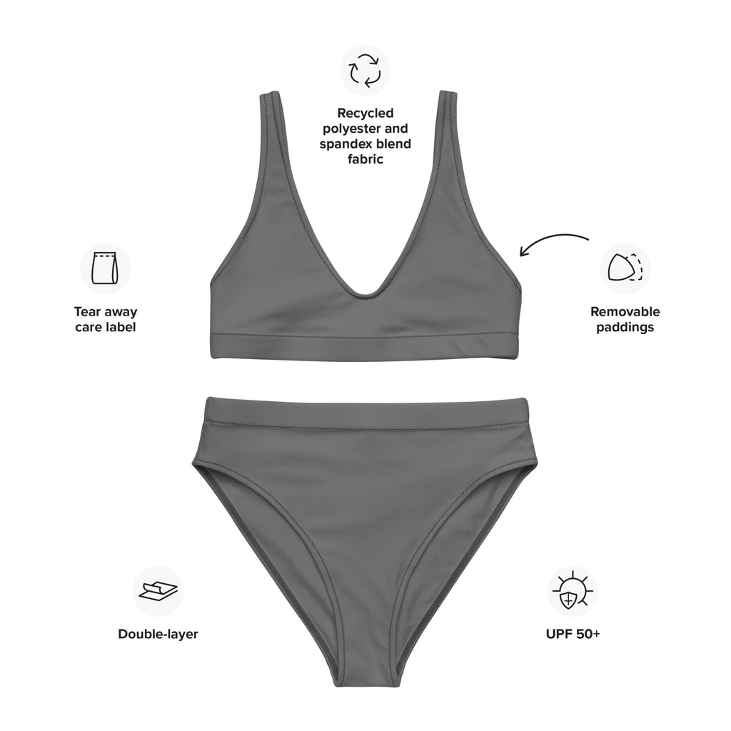 Women's Gray Padded Recycled Bikini - Quick Drying Fabric With UPF 50+