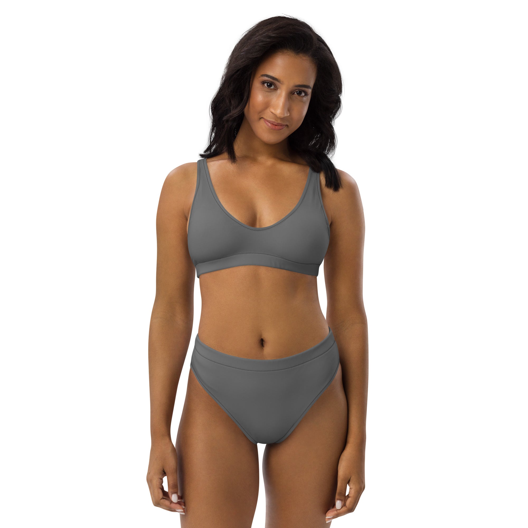 Women's Gray Padded Recycled Bikini - Quick Drying Fabric With UPF 50+