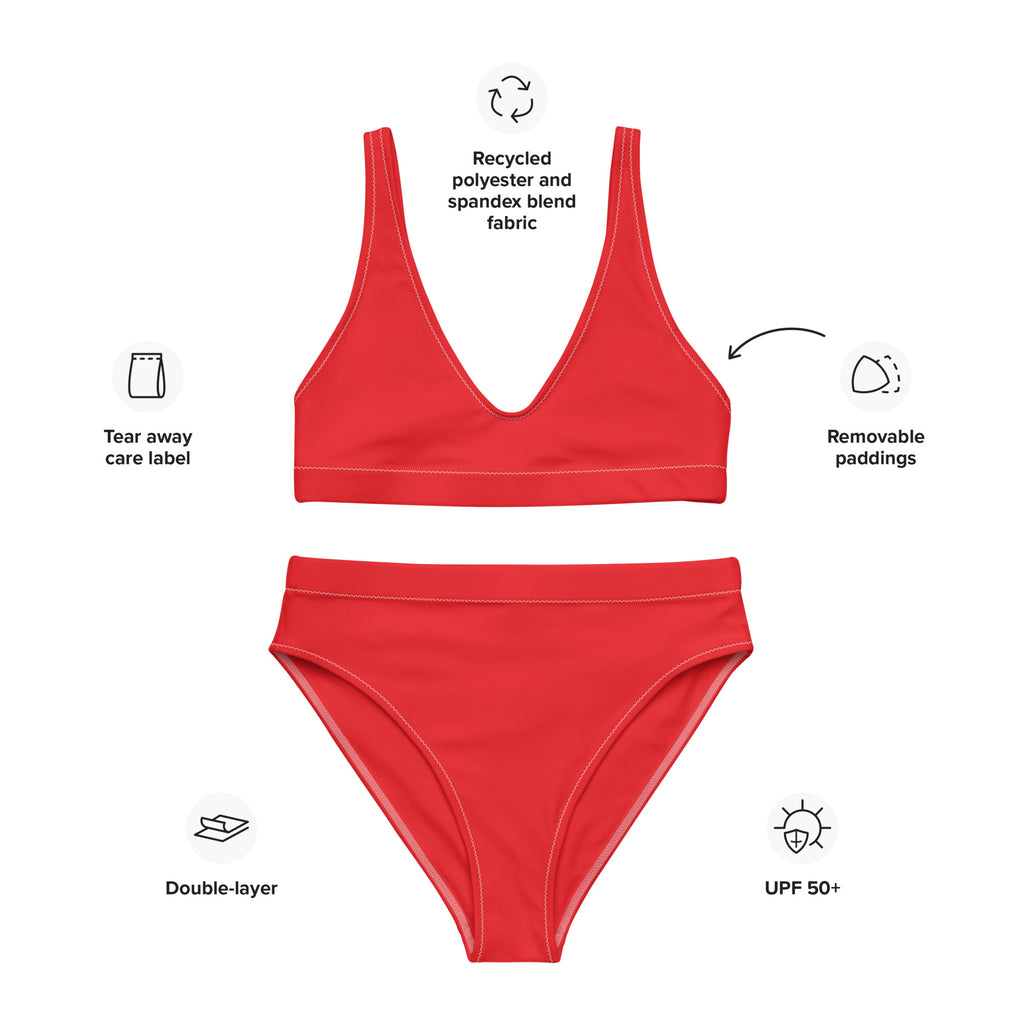 Women's Red Padded Recycled Bikini - Quick Drying Fabric With UPF 50+