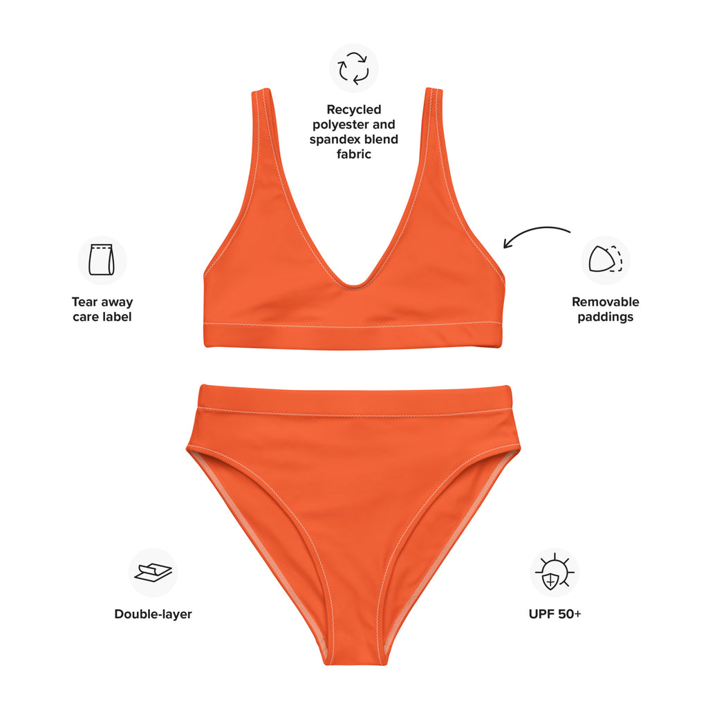 Women's Orange Padded Recycled Bikini - Quick Drying Fabric With UPF 50+
